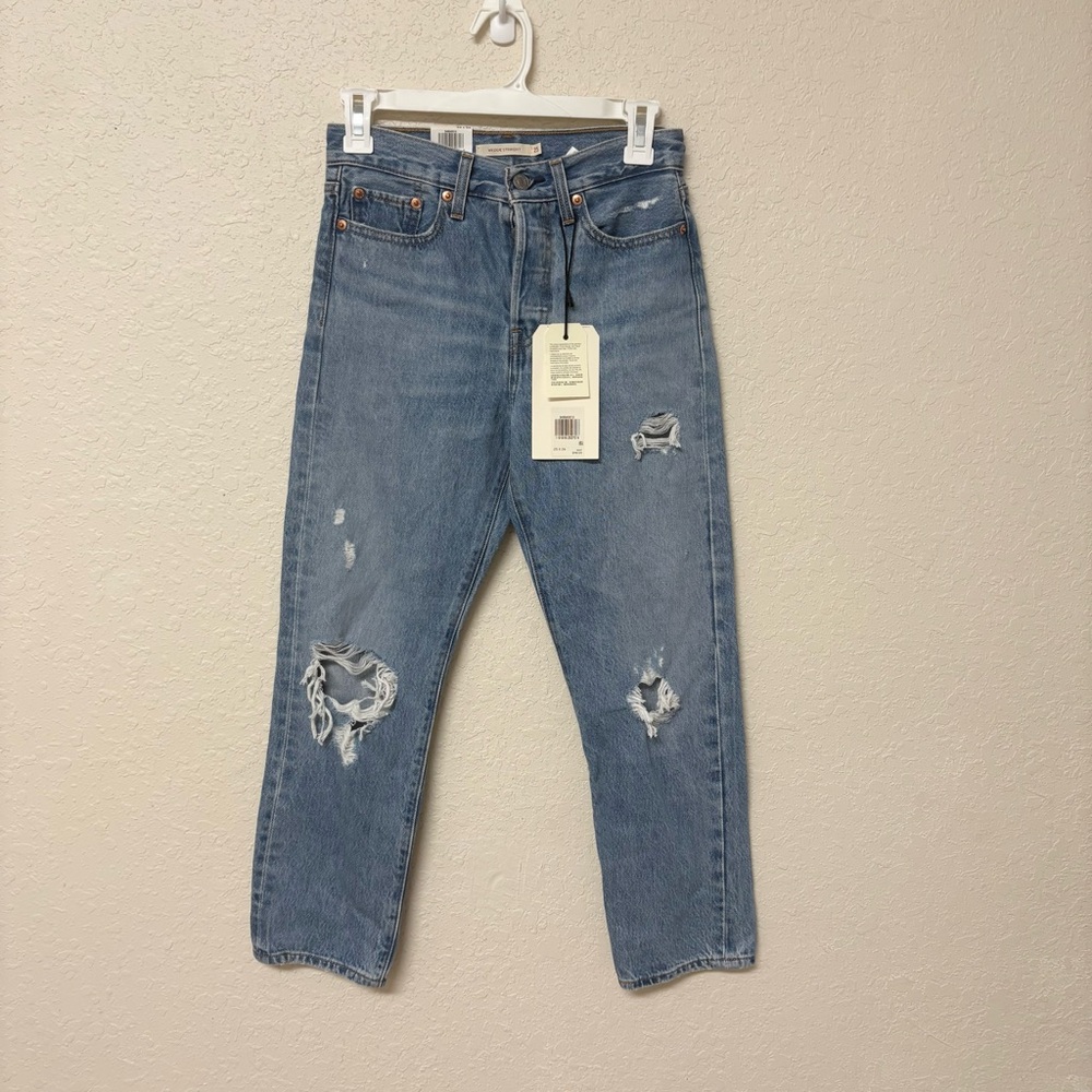 Levi's Light Blue Distressed Straight Leg Jeans
